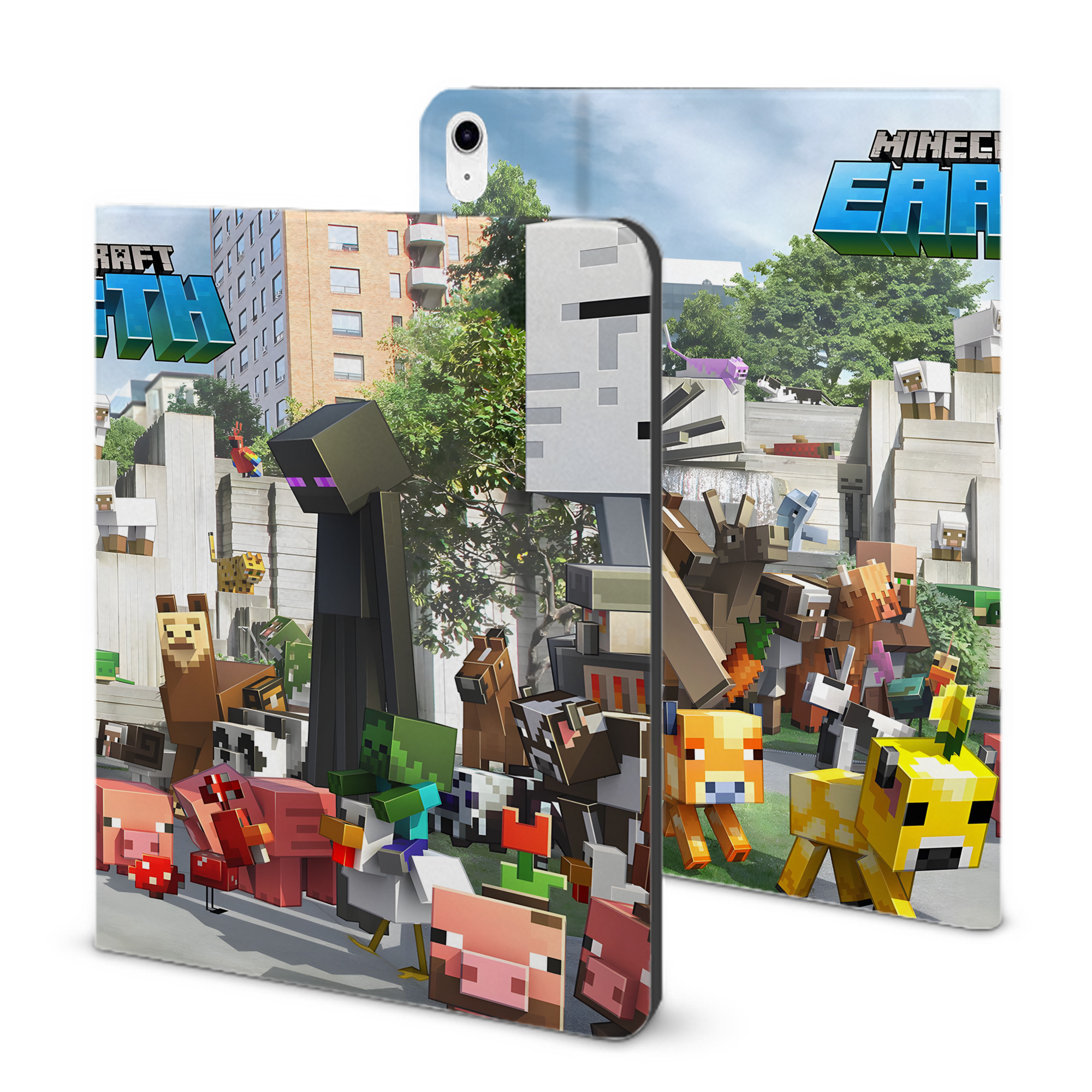 （画像用） マインクラフト ブロックの世界 Minecraft MC Block world IPad ケース ブック型 PUレザー TPU 耐衝撃 軽量 薄型 ペン収納なし 全面保護 IPad 各モデル対応